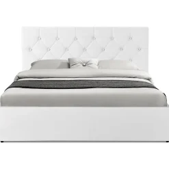 IDMarket Lit coffre double AUSTIN avec tête de lit et sommier 140 x 190 cm PVC blanc