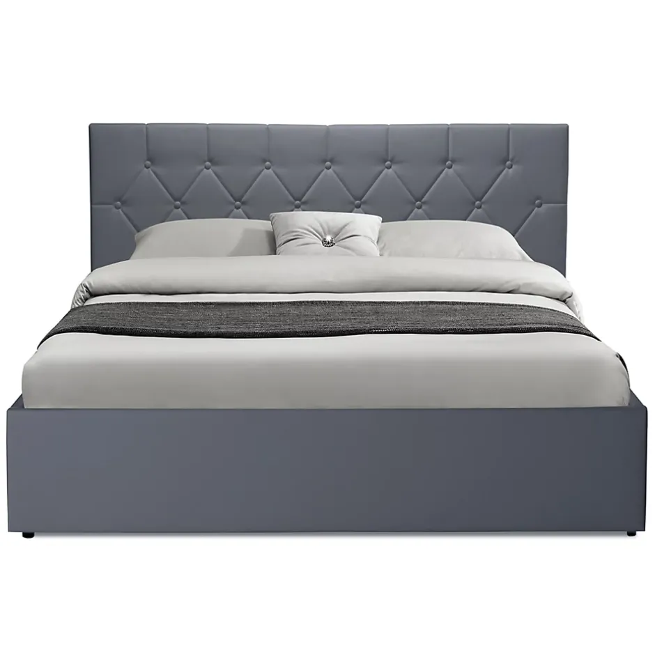 IDMarket Lit coffre double AUSTIN avec tête de lit et sommier 160 x 200 cm PVC gris Outlet
