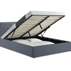 IDMarket Lit coffre double AUSTIN avec tête de lit et sommier 160 x 200 cm PVC gris Outlet