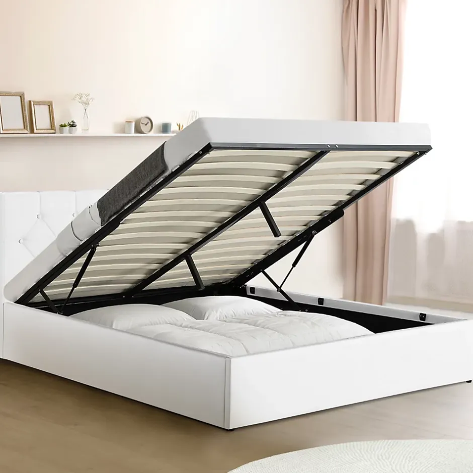 IDMarket Lit coffre double AUSTIN avec tête de lit et sommier 160 x 200 cm PVC blanc Online