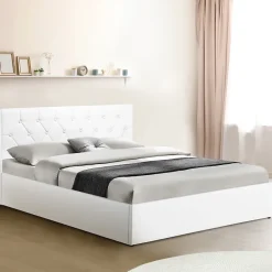 IDMarket Lit coffre double AUSTIN avec tête de lit et sommier 160 x 200 cm PVC blanc Online