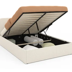 IDMarket Lit coffre double BRADFORD avec tête de lit et sommier 140 x 190 cm tissu bouclette