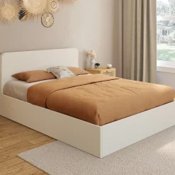 IDMarket Lit coffre double BRADFORD avec tête de lit et sommier 140 x 190 cm tissu bouclette