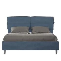 Ityhome Lit coffre double capitonné 160x200 Nandy microfibre bleu