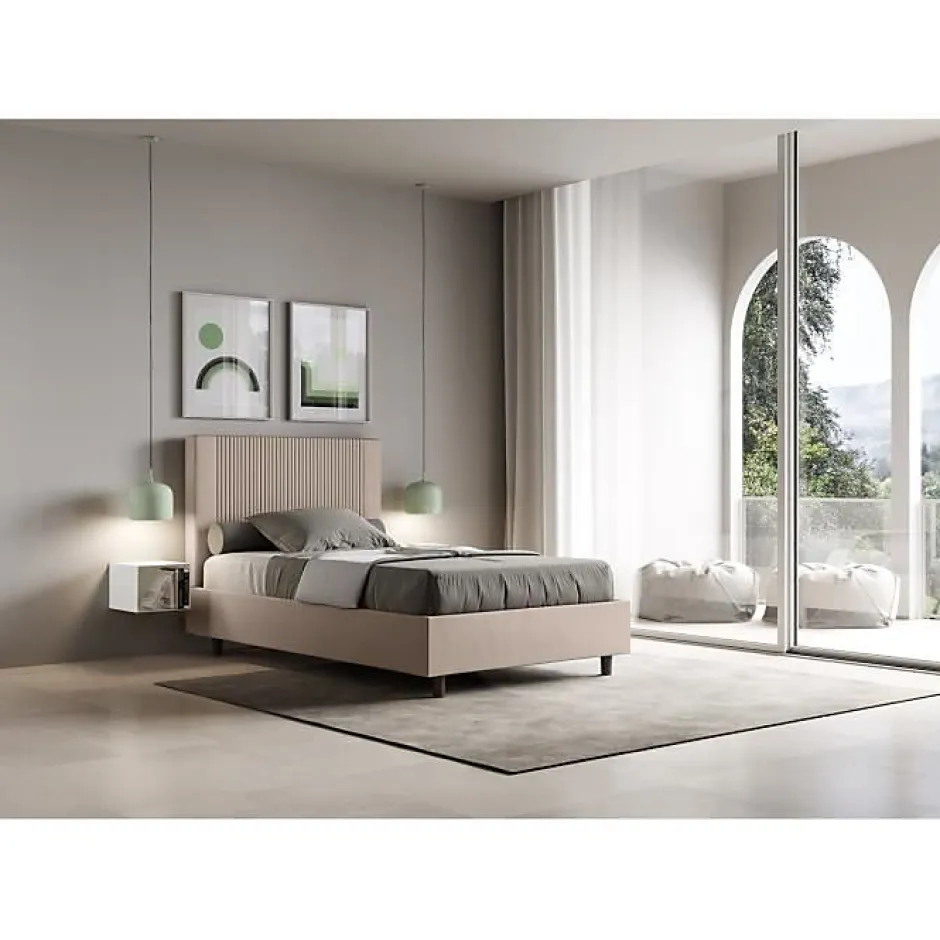 Ityhome Lit coffre double capitonné 160x200 Nandy microfibre bleu