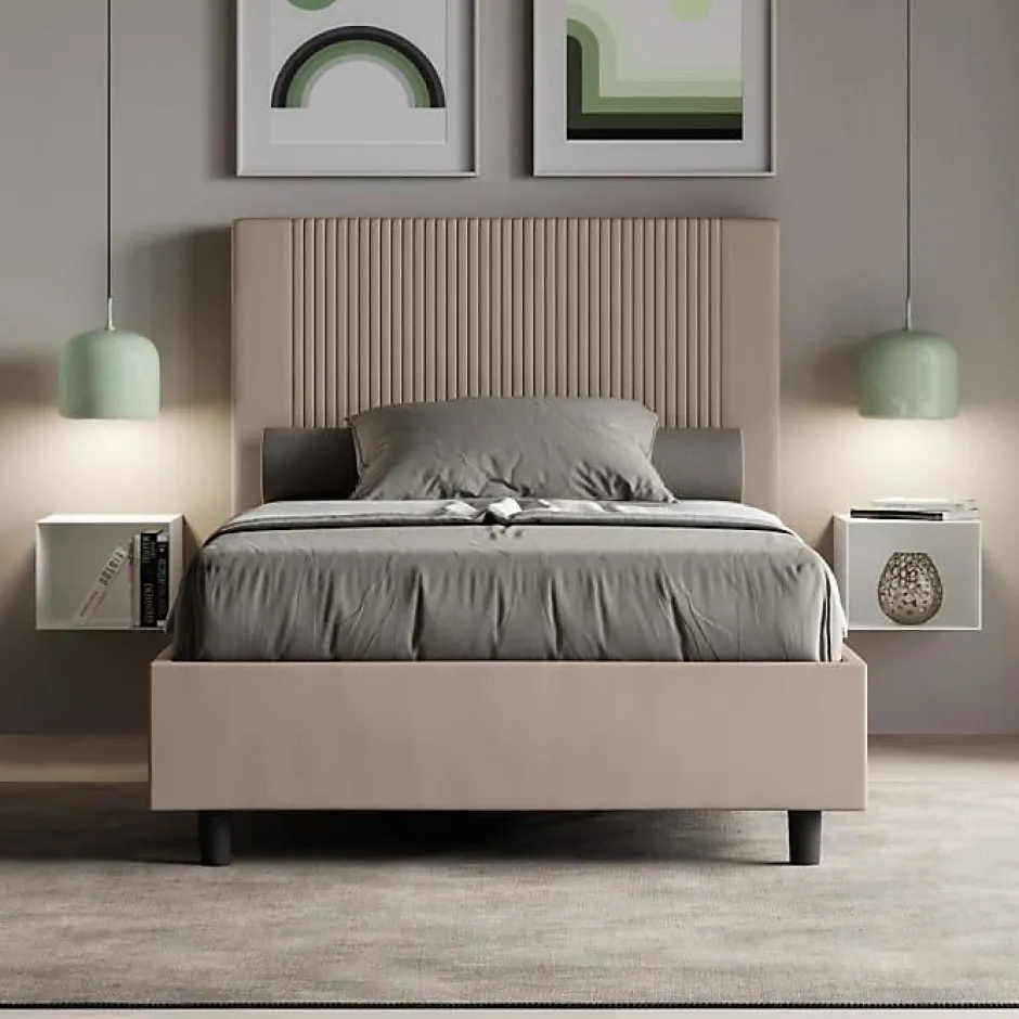Ityhome Lit coffre double capitonné 160x200 Nandy microfibre bleu