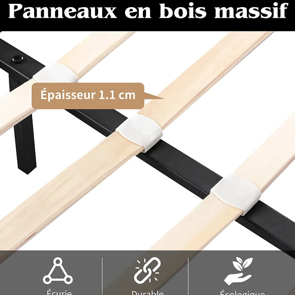 Okwish Lit Coffre Double Capitonnée 140x190 cm , avec LED, Éclairage Réglable, Rangement Sous Le Lit, PU et Bois Blanc, Sans Matelas Discount
