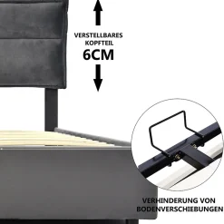 Okwish Lit Coffre Double Capitonné 140x200 cm - avec Coffre Hydraulique et Tête de Lit Ajustable, Velours Gris, Matelas Inclus