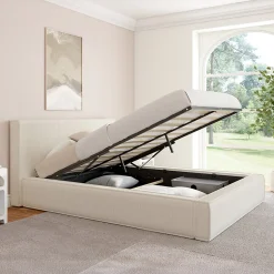 IDMarket Lit coffre double JADE avec sommier 140 x 190 cm velours côtelé beige
