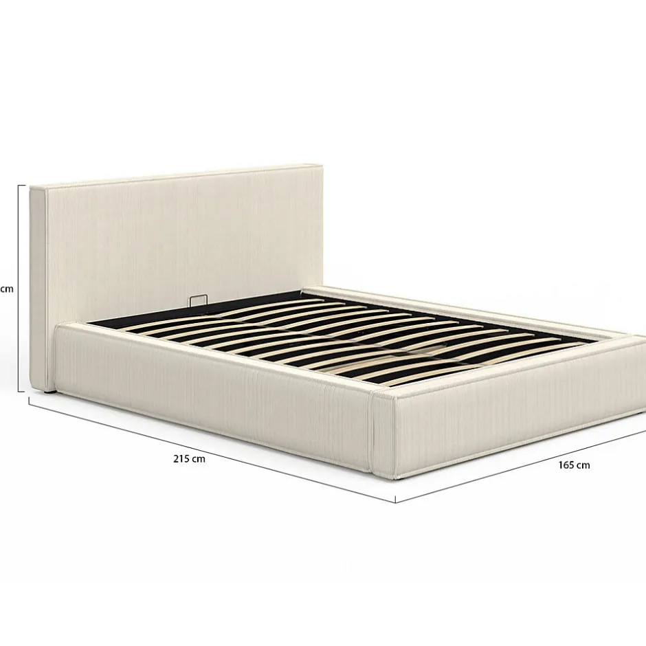 IDMarket Lit coffre double JADE avec sommier 140 x 190 cm velours côtelé beige