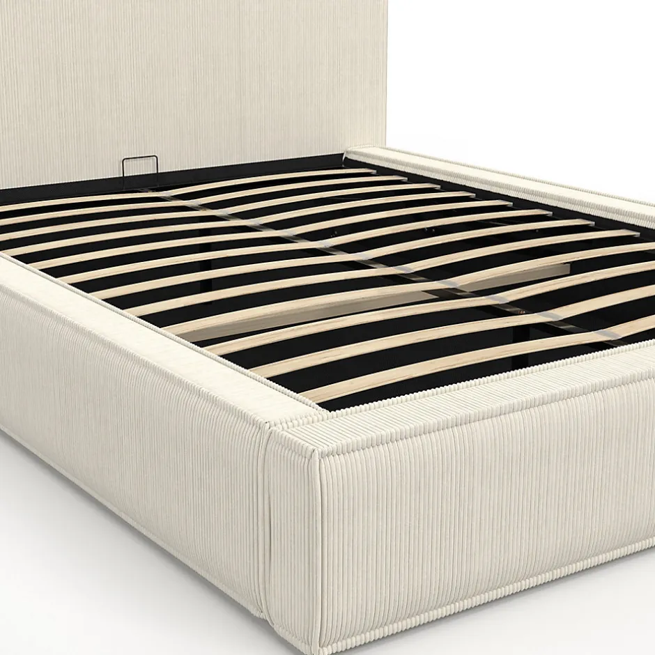 IDMarket Lit coffre double JADE avec sommier 140 x 190 cm velours côtelé beige