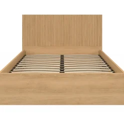 IDMarket Lit coffre double JULIETTE avec tête de lit et sommier 140 x 190 cm effet lattes et bois