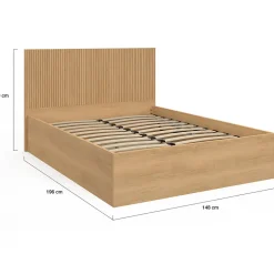 IDMarket Lit coffre double JULIETTE avec tête de lit et sommier 140 x 190 cm effet lattes et bois