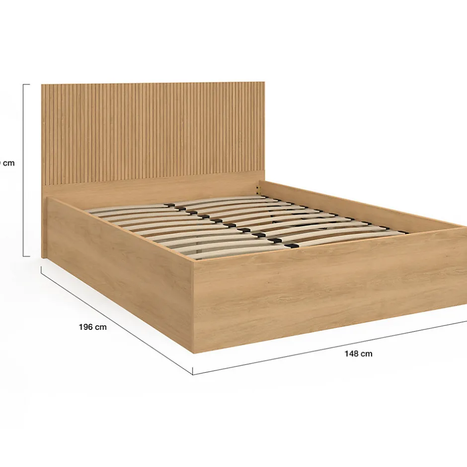 IDMarket Lit coffre double JULIETTE avec tête de lit et sommier 140 x 190 cm effet lattes et bois