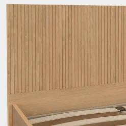 IDMarket Lit coffre double JULIETTE avec tête de lit et sommier 140 x 190 cm effet lattes et bois