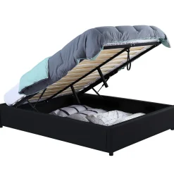 IDMarket Lit coffre double MIAMI avec sommier 140 x 190 cm PVC noir Hot
