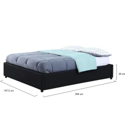 IDMarket Lit coffre double MIAMI avec sommier 140 x 190 cm PVC noir Hot