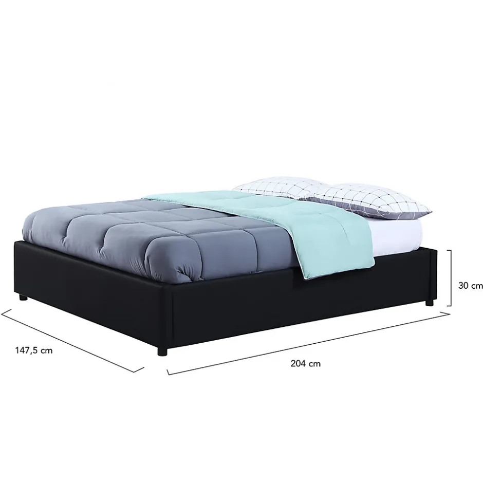 IDMarket Lit coffre double MIAMI avec sommier 140 x 190 cm PVC noir Hot
