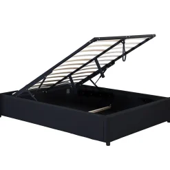IDMarket Lit coffre double MIAMI avec sommier 140 x 190 cm PVC noir Hot
