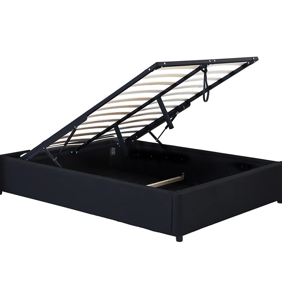 IDMarket Lit coffre double MIAMI avec sommier 140 x 190 cm PVC noir Hot