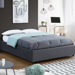 IDMarket Lit coffre double MIAMI avec sommier 140 x 190 cm PVC gris