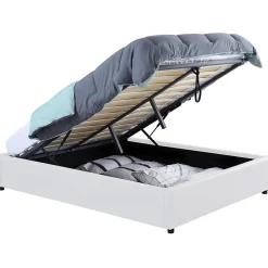 IDMarket Lit coffre double MIAMI avec sommier 160 x 200 cm PVC blanc Sale