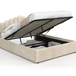 IDMarket Lit coffre double NOELIE avec tête de lit et sommier 140 x 190 cm velours beige