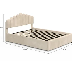 IDMarket Lit coffre double NOELIE avec tête de lit et sommier 140 x 190 cm velours beige