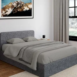 IDMarket Lit coffre double NORFOLK avec tête de lit et sommier 140 x 190 cm tissu gris anthracite