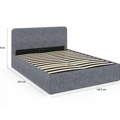 IDMarket Lit coffre double NORFOLK avec tête de lit et sommier 140 x 190 cm tissu gris anthracite