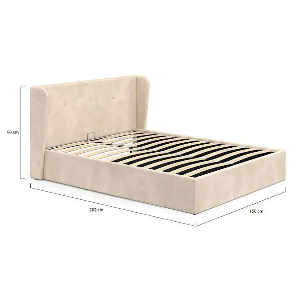 IDMarket Lit coffre double OREA avec tête de lit enveloppante à oreilles et sommier 140 x 190 cm velours beige