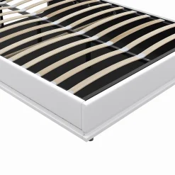 IDMarket Lit coffre double OWEN avec LED intégrées + tête de lit et sommier 140 x 190 cm PVC blanc Online