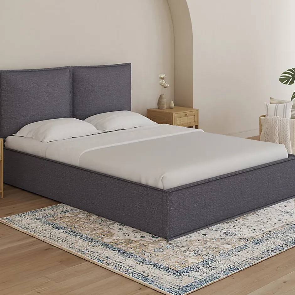 IDMarket Lit coffre double PILOU avec tête de lit oreiller et sommier 140 x 190 cm tissu gris anthracite Online