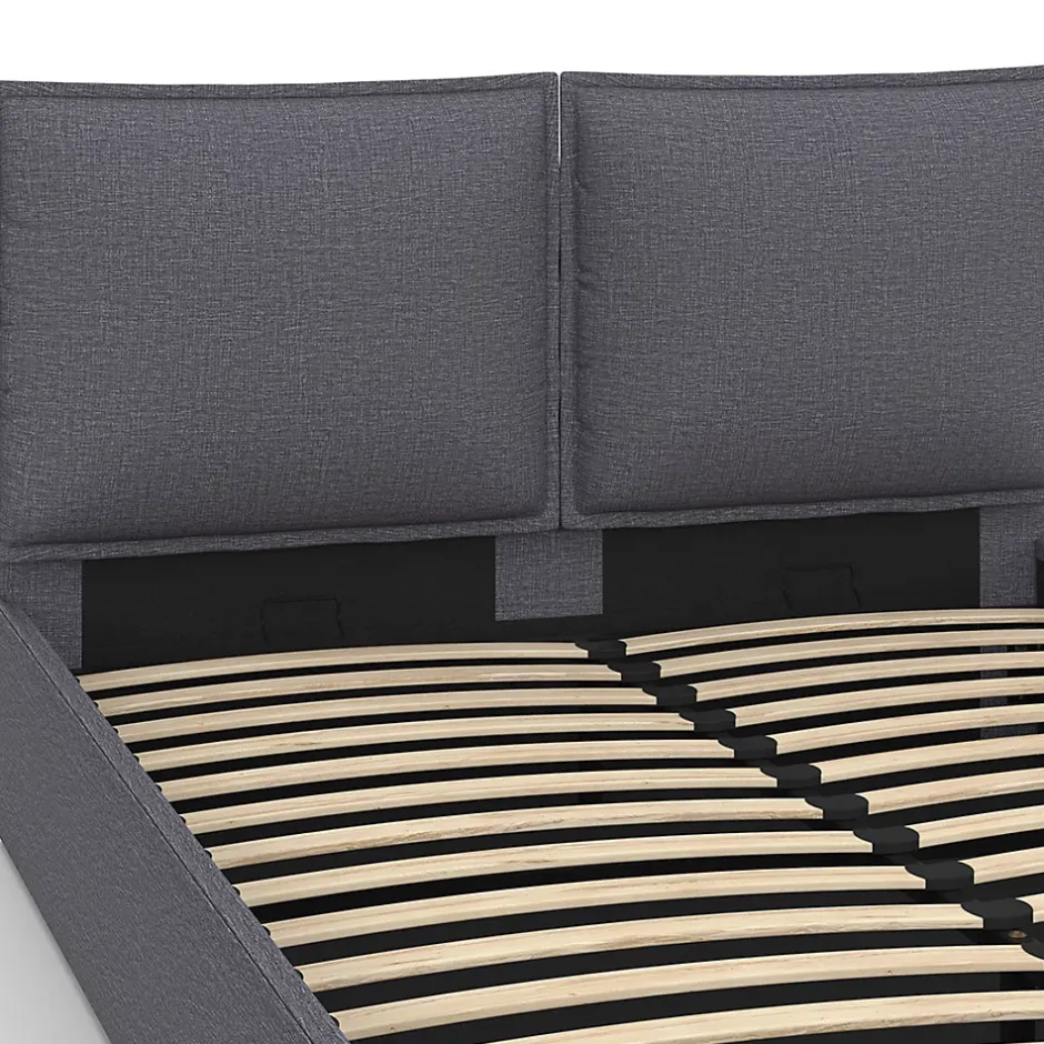 IDMarket Lit coffre double PILOU avec tête de lit oreiller et sommier 140 x 190 cm tissu gris anthracite Online