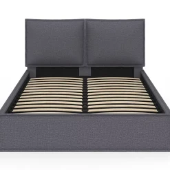 IDMarket Lit coffre double PILOU avec tête de lit oreiller et sommier 140 x 190 cm tissu gris anthracite Online
