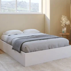 IDMarket Lit coffre double SANDSIDE avec sommier 140 x 190 cm blanc