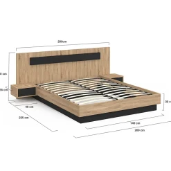 IDMarket Lit coffre double SANTA avec tête de lit + tables de chevets intégrées et sommier 140 x 190 cm bois et noir Discount