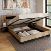 IDMarket Lit coffre double SANTA avec tête de lit + tables de chevet intégrées et sommier 160 x 200 cm bois et noir Outlet
