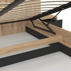 IDMarket Lit coffre double SANTA avec tête de lit + tables de chevet intégrées et sommier 160 x 200 cm bois et noir Outlet