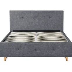 IDMarket Lit coffre double scandinave LULEA avec tête de lit et sommier 140 x 190 cm tissu gris anthracite Discount