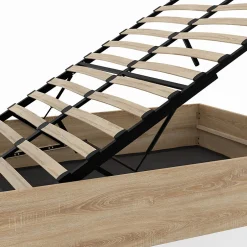 IDMarket Lit coffre double SEASIDE avec tête de lit et sommier 140 x 190 cm façon hêtre et blanc