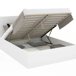IDMarket Lit coffre double SEASIDE avec tête de lit et sommier 140 x 190 cm blanc Outlet