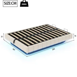 Okwish Lit Coffre Double 160x200 cm - avec Sommier à Ressorts et Rangement Intégré, LED Incluse, Sans Matelas, Tissu Lin Beige Online