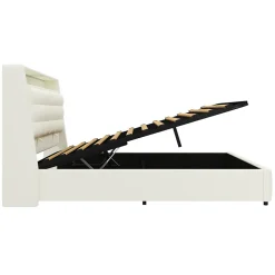 Okwish Lit Coffre Double 160x200 cm - Lit Adulte PU avec Éclairage LED et Port USB, Idéal pour la chambre - Blanc