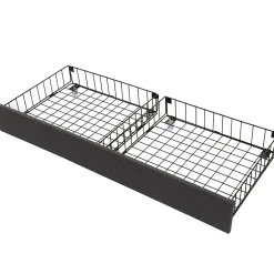 Okwish Lit Coffre Double 140x190 cm - Lit Hydraulique avec Rangement et Éclairage LED - Tissu Lin - Sans Matelas - Gris