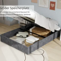Okwish Lit Coffre Double 160x200 cm - Moderne en Velours Hollandais avec Vérin Hydraulique, Sans Tête de Lit - Gris - Sans Matelas Outlet