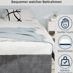Okwish Lit Coffre Double 160x200 cm - Moderne en Velours Hollandais avec Vérin Hydraulique, Sans Tête de Lit - Gris - Sans Matelas Outlet