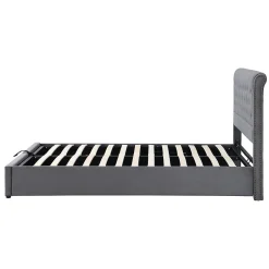 Okwish Lit Coffre Double 140x190 cm avec Système Hydraulique, Lit Capitonné en Velours, Gris - Sans Matelas