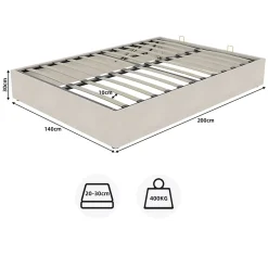 Okwish Lit Coffre Double 140x200 cm, Lit Adulte et Ado avec Vérins Hydrauliques, Cadre Moderne, Velours Hollandais Beige, Sans Matelas Best