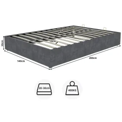 Okwish Lit Coffre Double 140x200 cm, Lit Adulte avec Vérins Hydrauliques et Rangement Intégré, Cadre Robuste, Velours Gris